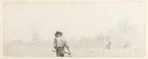 Zeichnung, Mann mit einer Sense, ca. 1865