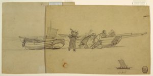 Männer und Frauen entladen ein Fischerboot, Cullercoats, England von Winslow Homer