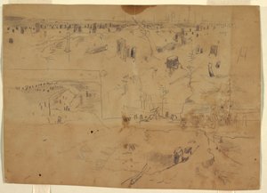 Studien eines Schlachtfelds mit Baumstümpfen und zerstörten Baumstämmen, Petersburg, Virginia, 1864