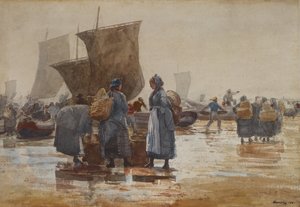 Fischerleute am Strand von Cullercoats