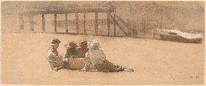 Vier Jungen am Strand