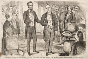 Präsidenten Buchanan und Lincoln betreten die Senatskammer vor der Amtseinführung