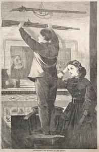 Erntedankfest - Das Gewehr aufhängen, 1865 von Winslow Homer