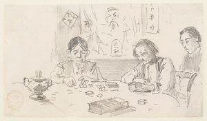 Drei chinesische Männer spielen Domino in einem Baxter Street Club-Haus, New York City von Winslow Homer