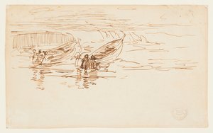 Zwei Dories werden zu Wasser gelassen, England