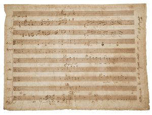 Magnificat, K. 321a. Manuskript, Partitur für Solisten und Chor, Orgel und Orchester, ca. 1779 von Wolfgang Amadeus Mozart