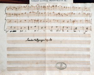 Seite mit der Unterschrift des Komponisten von Querite primum regnum Dei von Mozart zur Erlangung des Titels Accademico filarmonico (1770)