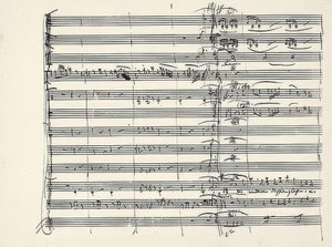 Wolfgang Amadeus Mozart (1756-1791) österreichischer Komponist. Autograph des Schlusses der Feuermusik und des Beginns des Duetts Paminas und Taminos (Wir wandelten durch Feuers Gluten) aus der Zauberflöte. 1791