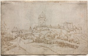 Ansicht einer Burg recto, achteckiger Becher verso, 1513 von Wolfgang Huber