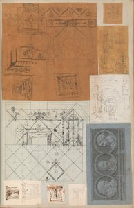 Seite aus einem Sammelalbum mit Zeichnungen und mehreren Drucken von Architektur, ca. 1800-1850 von Workshop of Charles Percier, Workshop of Pierre