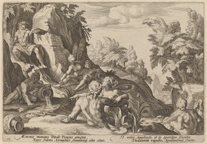 Der Flussgott Peneus umgeben von anderen Gottheiten von Workshop of Hendrick Goltzius, after Hendrick Goltzius