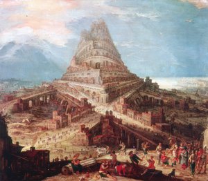 Der Bau des Turms von Babel, 16. Jahrhundert von Workshop of Hendrik van Cleve III