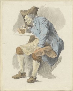 Sitzender Mann zündet seine Pfeife an einem Test an von Woutherus Mol