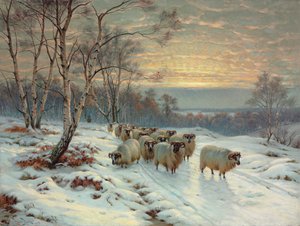 Ein Hirte mit seiner Herde in einer Winterlandschaft