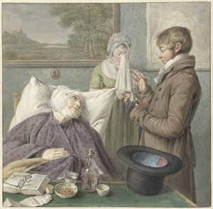 Arzt besucht eine kranke alte Frau im Bett von Wybrand Hendriks (attributed to)