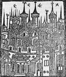 Holzschnitt aus The Chronicle of Englonde, 1497 von Wynkyn de Worde
