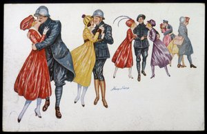 Militärs und ihre Verlobten, Marainnes oder Freunde - Illustration von Xavier Sager (1870-1930) Postkarte, ca. 1915