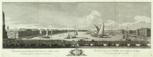Blick auf den Fluss Newa zwischen der Isaakskirche und dem Kadettenkorps. Buch zum 50. Jahrestag von St. Petersburg, 1753 von Yakov Vasilyevich Vasilyev