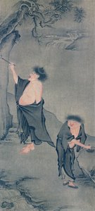 Zwei chinesische Einsiedler, Han Shan schreibt auf einen Felsen und Shih Te bereitet seine Tinte vor, nach einem Kakemono von Yan Hui und veröffentlicht in der Zeitschrift 
