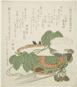 Schale, Schere und Prunkwinden von Yashima Gakutei