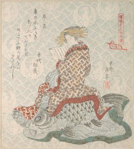 Auf einem Karpfen sitzende Kurtisane von Yashima Gakutei