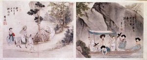 Koreanische Kunst: Spazier- und Bootsszene von Yun bok Sin