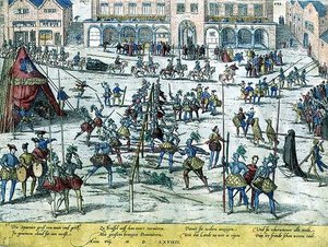Turnier in Brüssel, veranstaltet von den Spaniern zur Stärkung der Soldatenmoral und zur Betonung, dass die Niederlande nun ihnen gehörten von Zacharias (school of) Dolendo