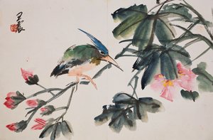 Blatt aus einem Album mit Blumen- und Vogelmalereien