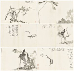 Landschaften und Blumen, Album mit sechs Blättern von Zhu da Bada Shanren