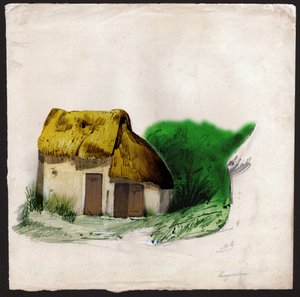Ein strohgedecktes Häuschen im Zentrum Frankreichs, um 1830 (Illustration)