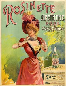 Elegante Frau in Belle Epoque Mode, die ein Glas Absinth genießt