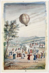 Erster Aufstieg eines Montgolfiers in Annonay, Frankreich, 5. Juni 1783