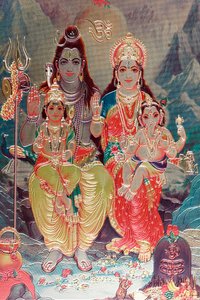 Gott Shiva und Göttin Parvati mit ihrem Sohn Ganesha. von . .