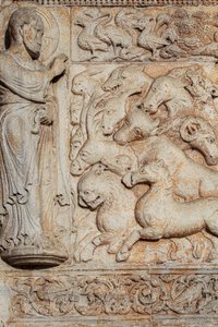 Flachrelief des Portals von San Zeno Maggiore, Verona von . .