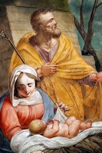 Krippenszene. Heilige Familie. Santa Maria delle Vigne Basilika. Genua. Italien. von . .