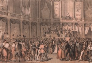 Plebiszit zur Annexion an Italien, Saal der Universität von Neapel, Kampanien, italienisches Risorgimento, Lithographie von Carlo Perrin nach einer Zeichnung von Carlo Bossoli (1815-1884), 22x15 cm von William Walcutt