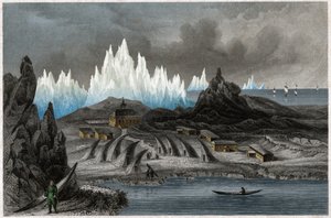 Die Kolonie der Brüdergemeine in Akunnat, Grönland (Lichtenfels), ca. 1850 (Stich)