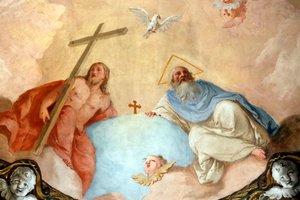 Udine Kathedrale. Heilige Dreifaltigkeit. Der Vater, Jesus und Heiliger Geist. Gemälde. Italien. von . .