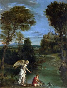 Landschaft mit Tobias, der den Fisch ergreift von Domenichino