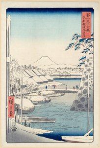 Flussufer bei Sukiya in Edo (Tōto Sukiya-gashi), aus der Serie Sechsunddreißig Ansichten des Berges Fuji von Hiroshige