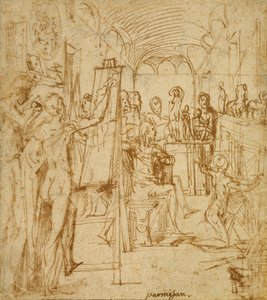 Innenansicht eines Malerateliers von Parmigianino