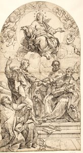 Die Unbefleckte Empfängnis mit den Heiligen Johannes dem Evangelisten, Gregor dem Großen, Johannes Chrysostomus und Augustinus von after Carlo Maratti