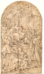 Die Madonna und das Kind auf dem Thron, flankiert von Engeln und den Heiligen Karl Borromäus und Ignatius von Loyola von after Carlo Maratti