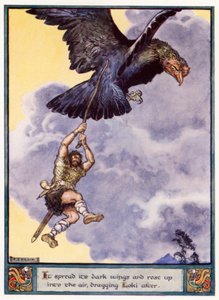 Es breitete seine dunklen Flügel aus und erhob sich in die Luft, Loki hinter sich herziehend von after Charles Edmund Brock