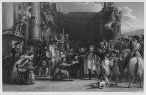 Der König in Holyrood, nach dem Bild in der Königlichen Sammlung von after David Wilkie