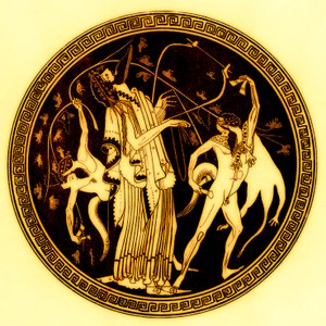 Dionysos und Satyrn, Illustration aus Griechische Vasenmalereien von J. E. Harrison und D. S. MacColl, veröffentlicht 1894 von after English School