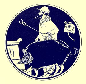Hermes und der maskierte Hund, Illustration aus Griechische Vasenmalereien von J. E. Harrison und D. S. MacColl, veröffentlicht 1894 von after English School