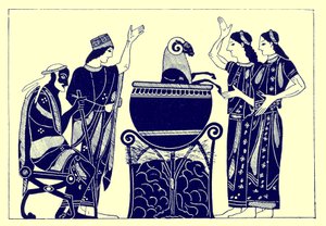 Medea kocht den Widder, Illustration aus Griechische Vasenmalereien von J. E. Harrison und D. S. MacColl, veröffentlicht 1894 von after English School