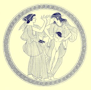 Prokne, Philomela und Itys, Illustration aus Griechische Vasenmalereien von J. E. Harrison und D. S. MacColl, veröffentlicht 1894 von after English School