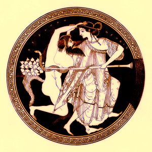 Satyr und Mänade, Illustration aus Griechische Vasenmalereien von J. E. Harrison und D. S. MacColl, veröffentlicht 1894 von after English School